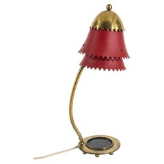 Danish Modern Brass and Red Lacquered Table Lamp, Denmark, 1950s