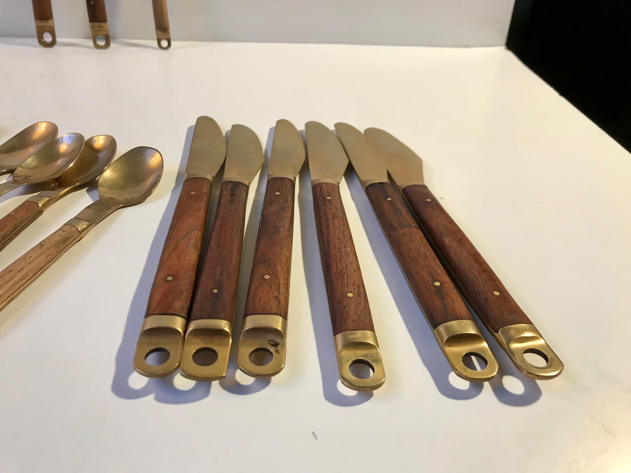 Mid-Century Modern Danish Modern Brass and Teak Cutlery Set from Carl Cohr, 1960s For Sale