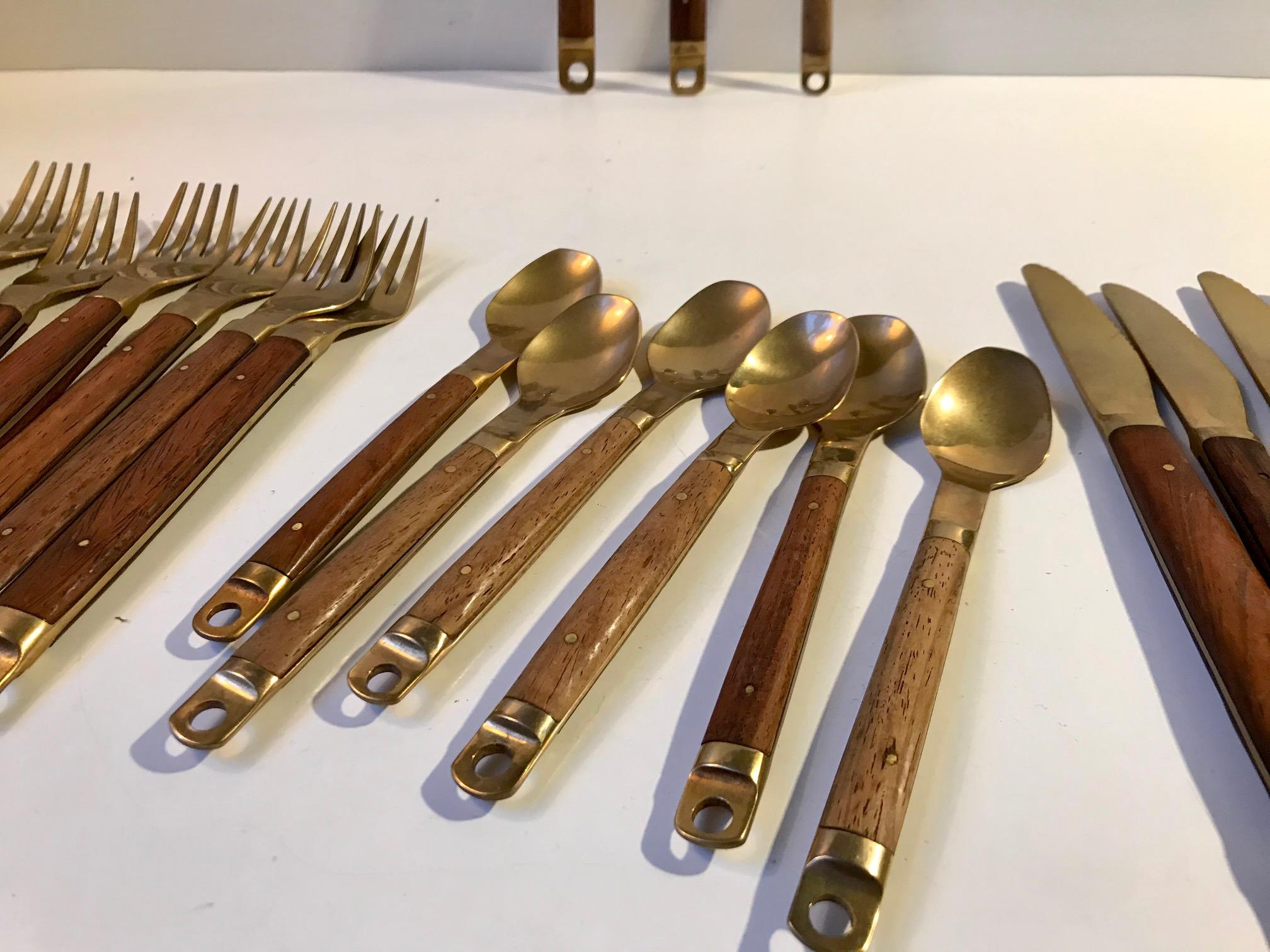 Mid-20th Century Danish Modern Brass and Teak Cutlery Set from Carl Cohr, 1960s For Sale