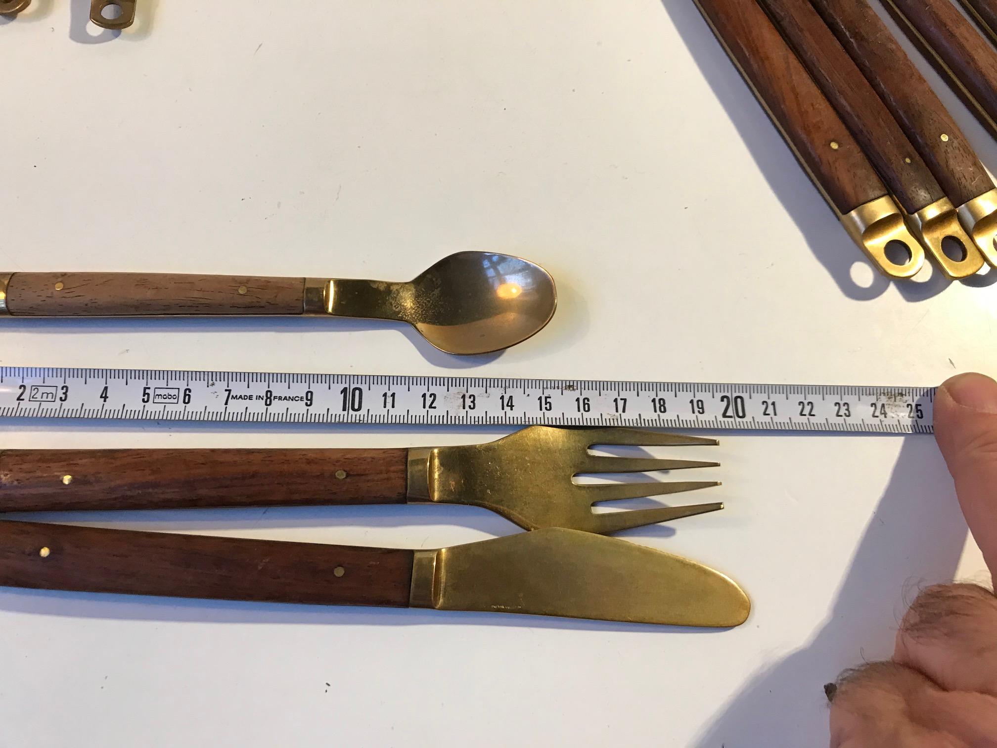 Danish Modern Brass and Teak Cutlery Set from Carl Cohr, 1960s For Sale 1