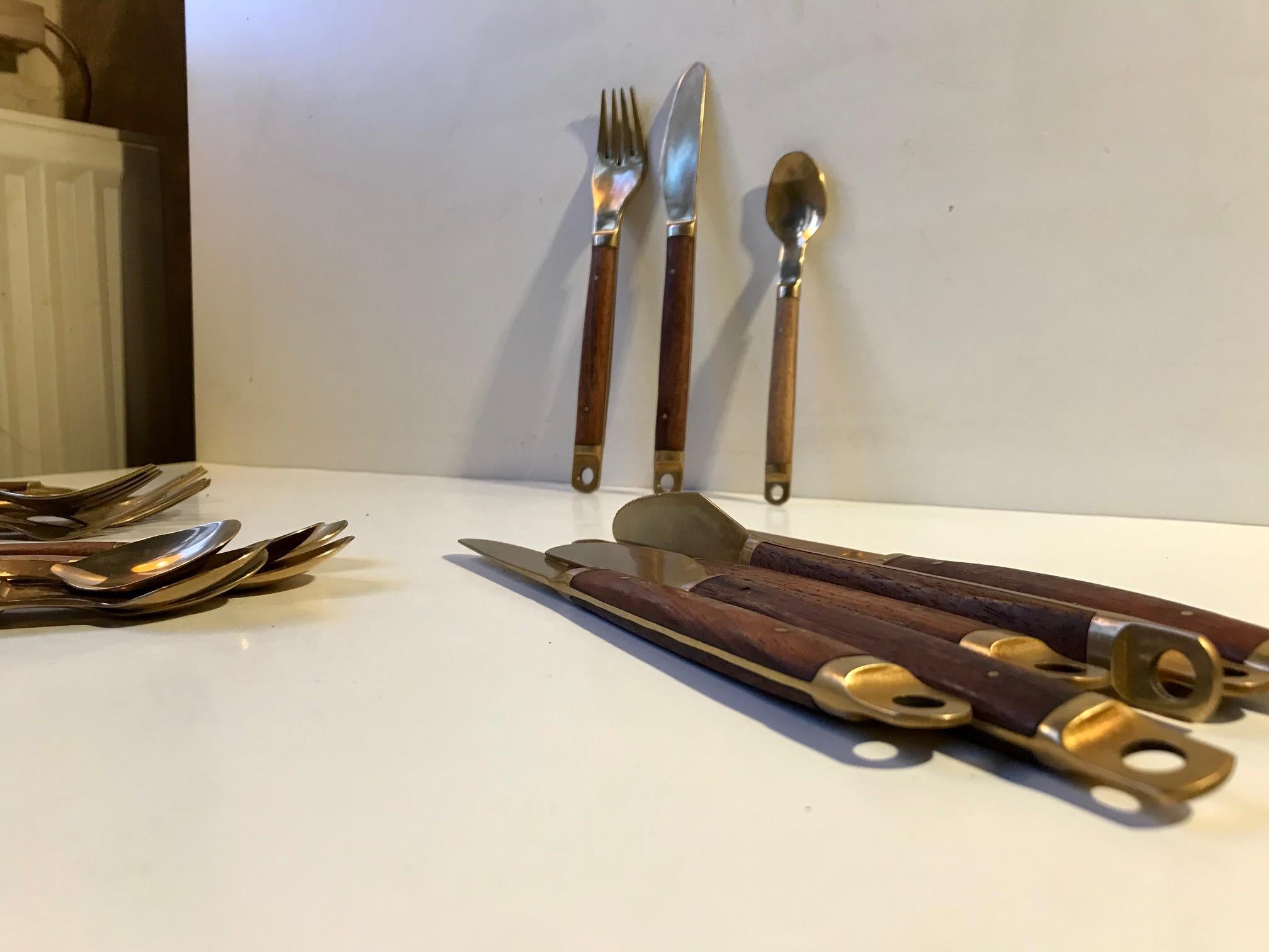 Danish Modern Brass and Teak Cutlery Set from Carl Cohr, 1960s For Sale 2