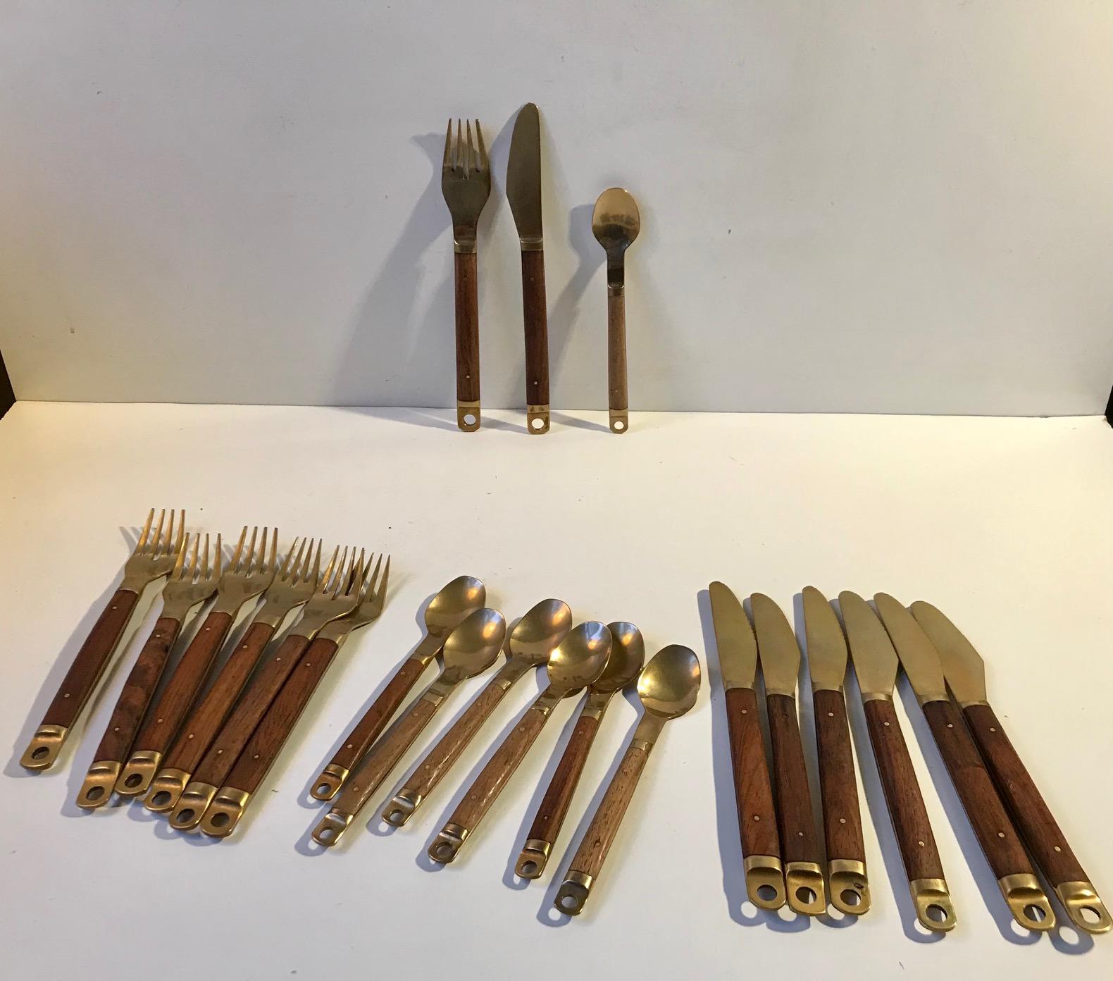 Danish Modern Brass and Teak Cutlery Set from Carl Cohr, 1960s For Sale 3