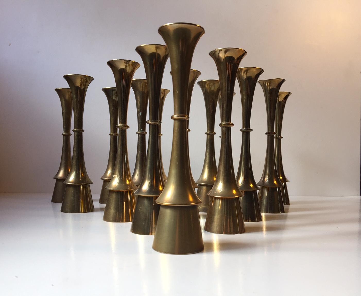 Mid-Century Modern Danish Modern Brass Candlesticks by Hyslop, 1960s, Set of 15