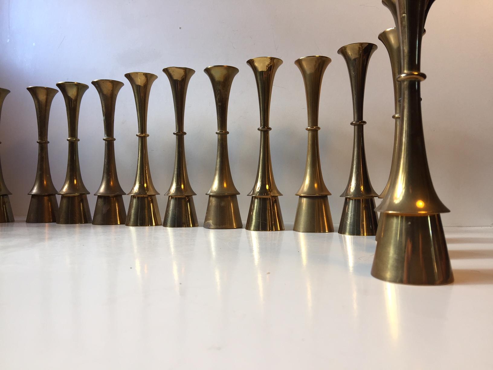 Danish Modern Brass Candlesticks by Hyslop, 1960s, Set of 15 In Good Condition In Esbjerg, DK