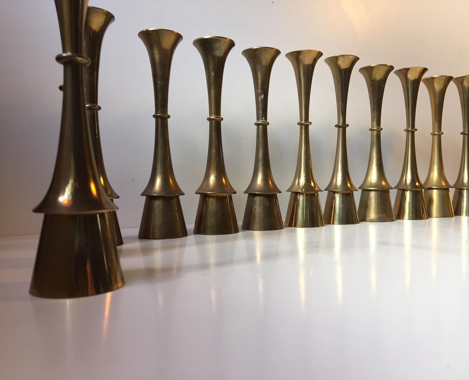 Mid-20th Century Danish Modern Brass Candlesticks by Hyslop, 1960s, Set of 15