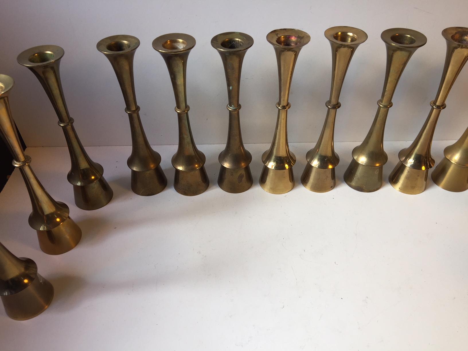Danish Modern Brass Candlesticks by Hyslop, 1960s, Set of 15 1