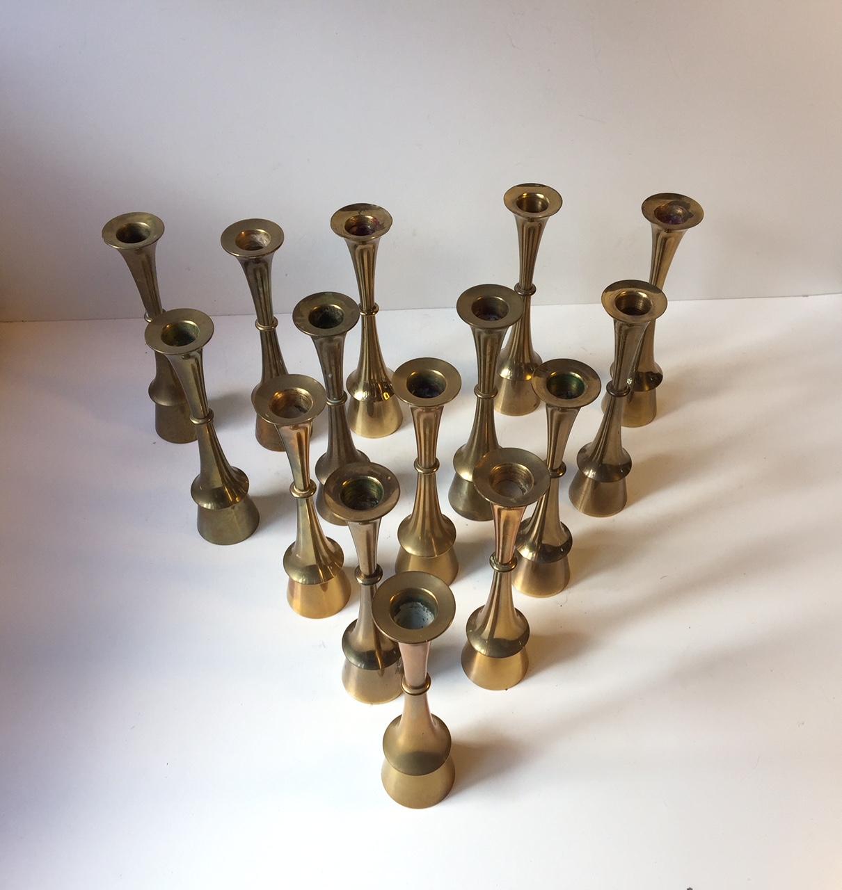 Danish Modern Brass Candlesticks by Hyslop, 1960s, Set of 15 2