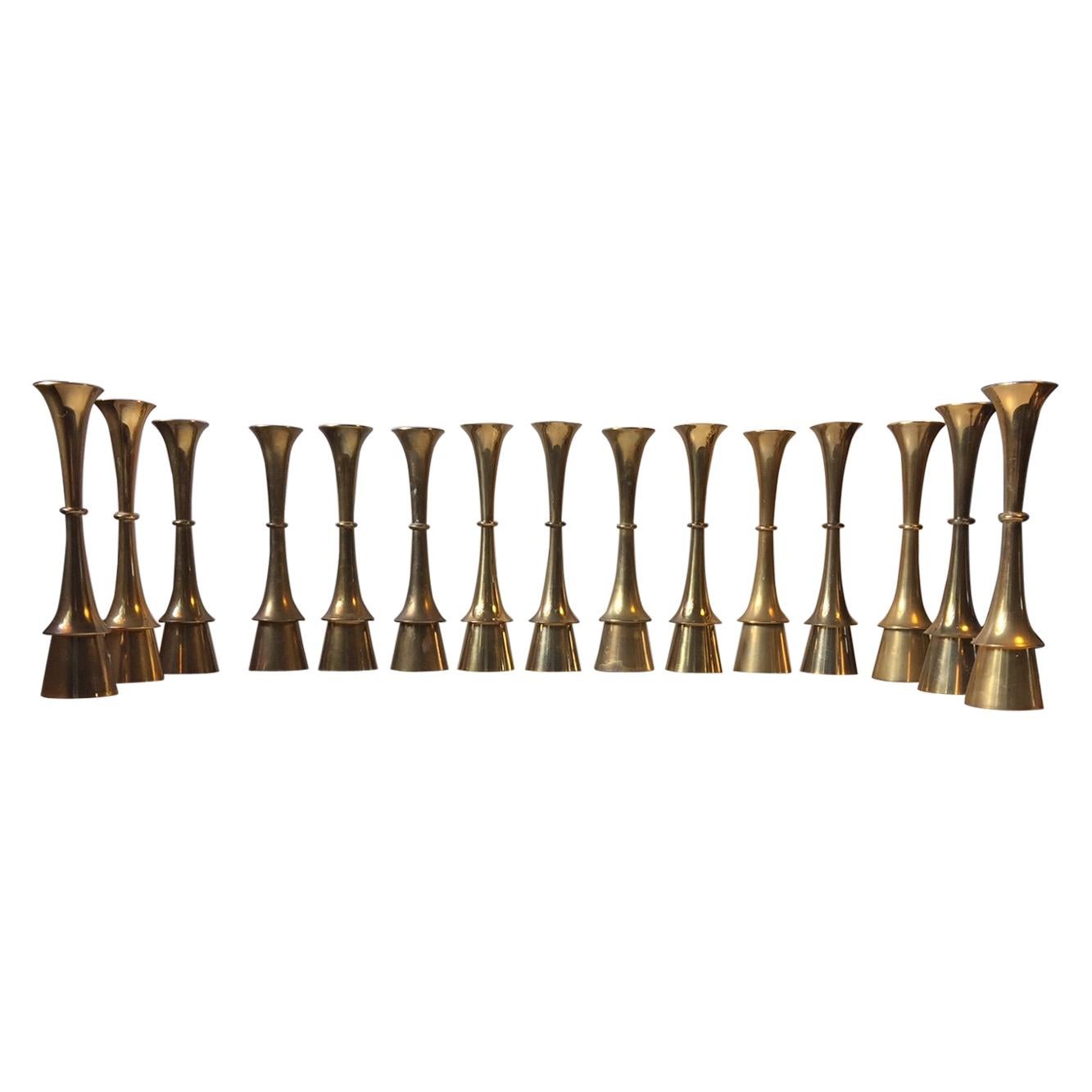 Danish Modern Brass Candlesticks by Hyslop, 1960s, Set of 15