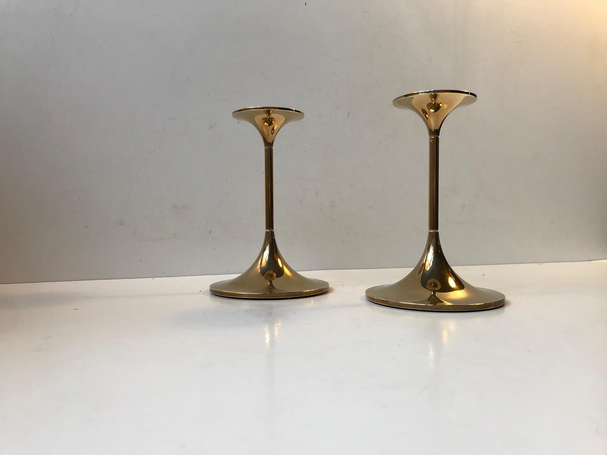 Danish Modern Brass Candlesticks 'Hi-Fi' by Max Brüel for Torben Orskov, 1960s In Good Condition For Sale In Esbjerg, DK