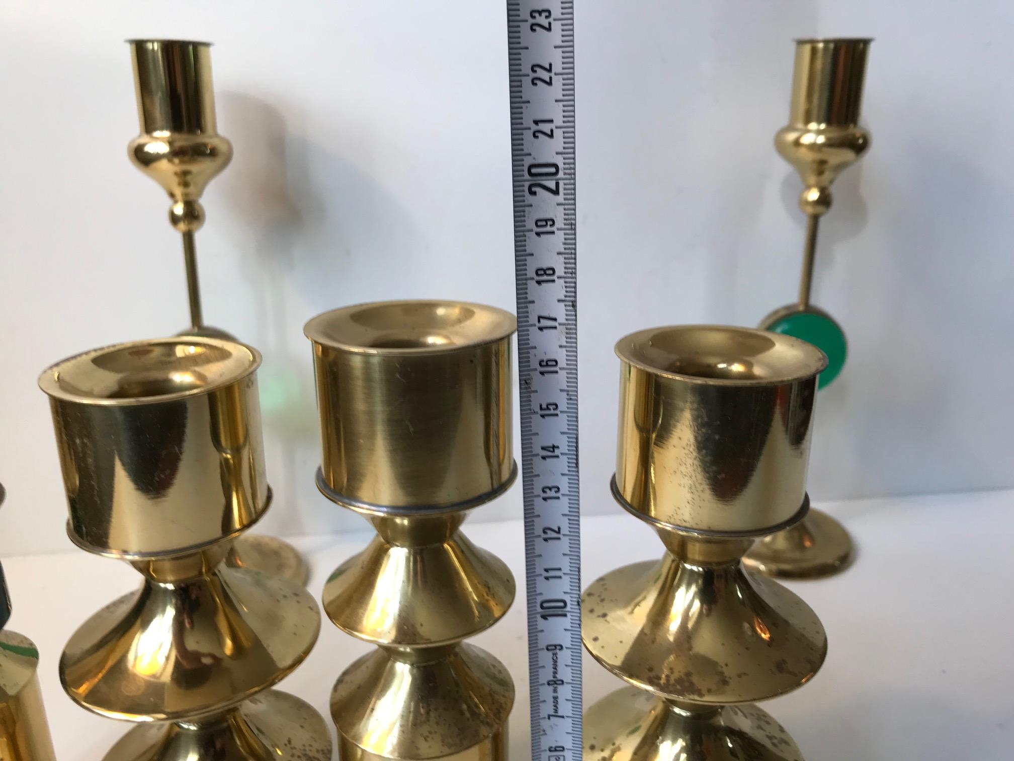 Danish Modern Brass & Glass Candleholders by Hejl Fredericia, 1970s, Set of 6 In Good Condition In Esbjerg, DK