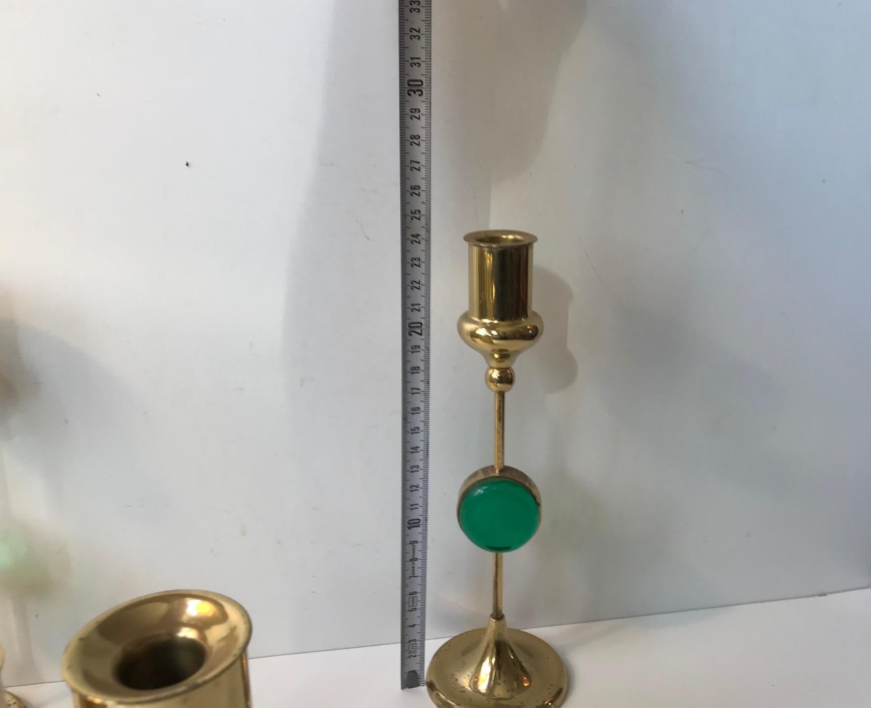 Danish Modern Brass & Glass Candleholders by Hejl Fredericia, 1970s, Set of 6 1