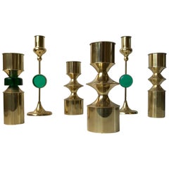 Danish Modern Brass & Glass Candleholders by Hejl Fredericia, 1970s, Set of 6