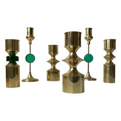 Retro Danish Modern Brass and Glass Candlesticks by Hejl Fredericia, 1970s, Set of 6