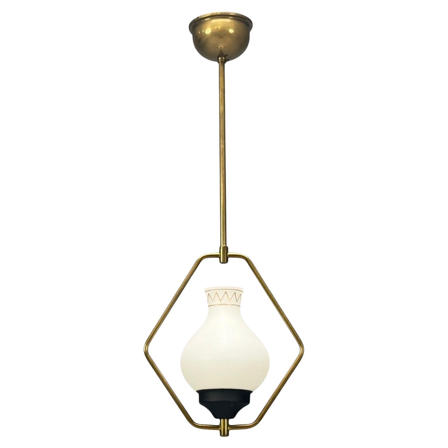 Danish Modern, Brass, Glass, Pendant Light, Denmark, 1960s