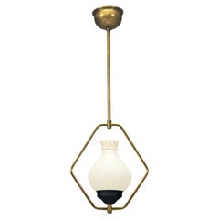 Danish Modern, Brass, Glass, Pendant Light, Denmark, 1960s