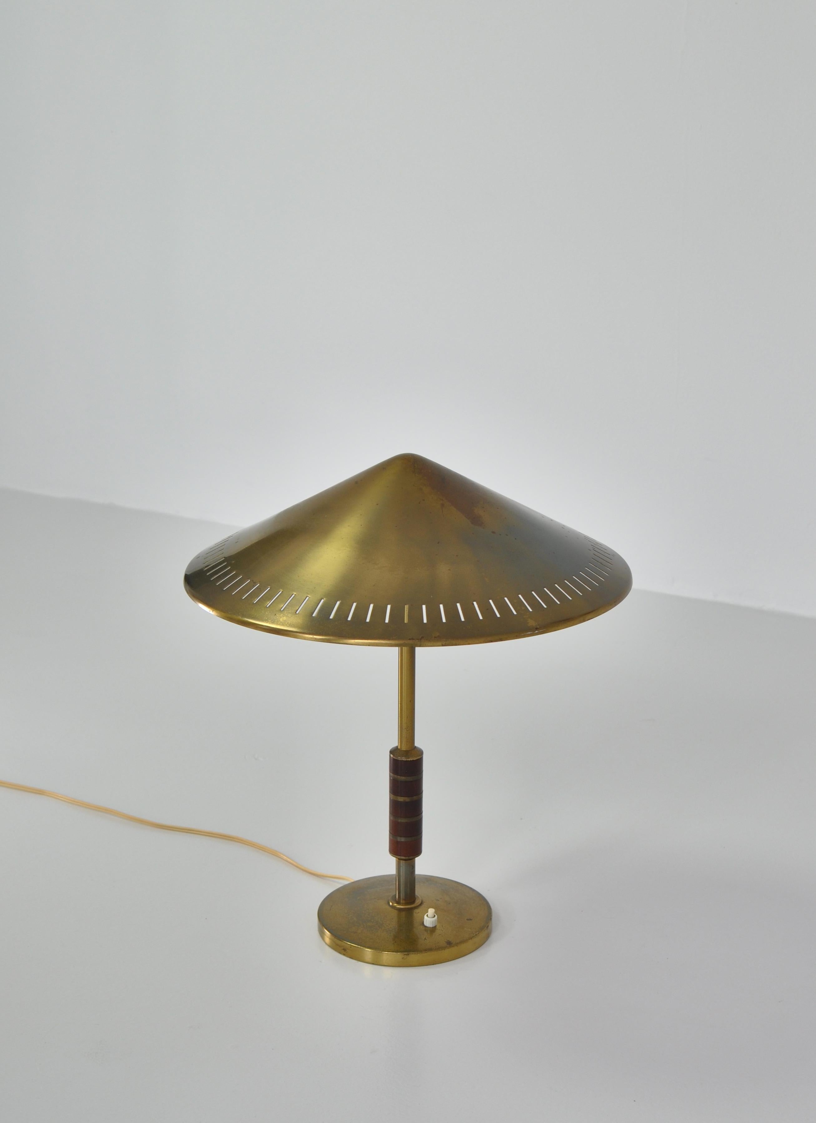 Mid-20th Century Danish Modern Brass & Mahogany Table Lamp by Bent Karlby for LYFA, 1956