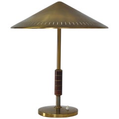 Danish Modern Brass & Mahogany Table Lamp by Bent Karlby for LYFA, 1956