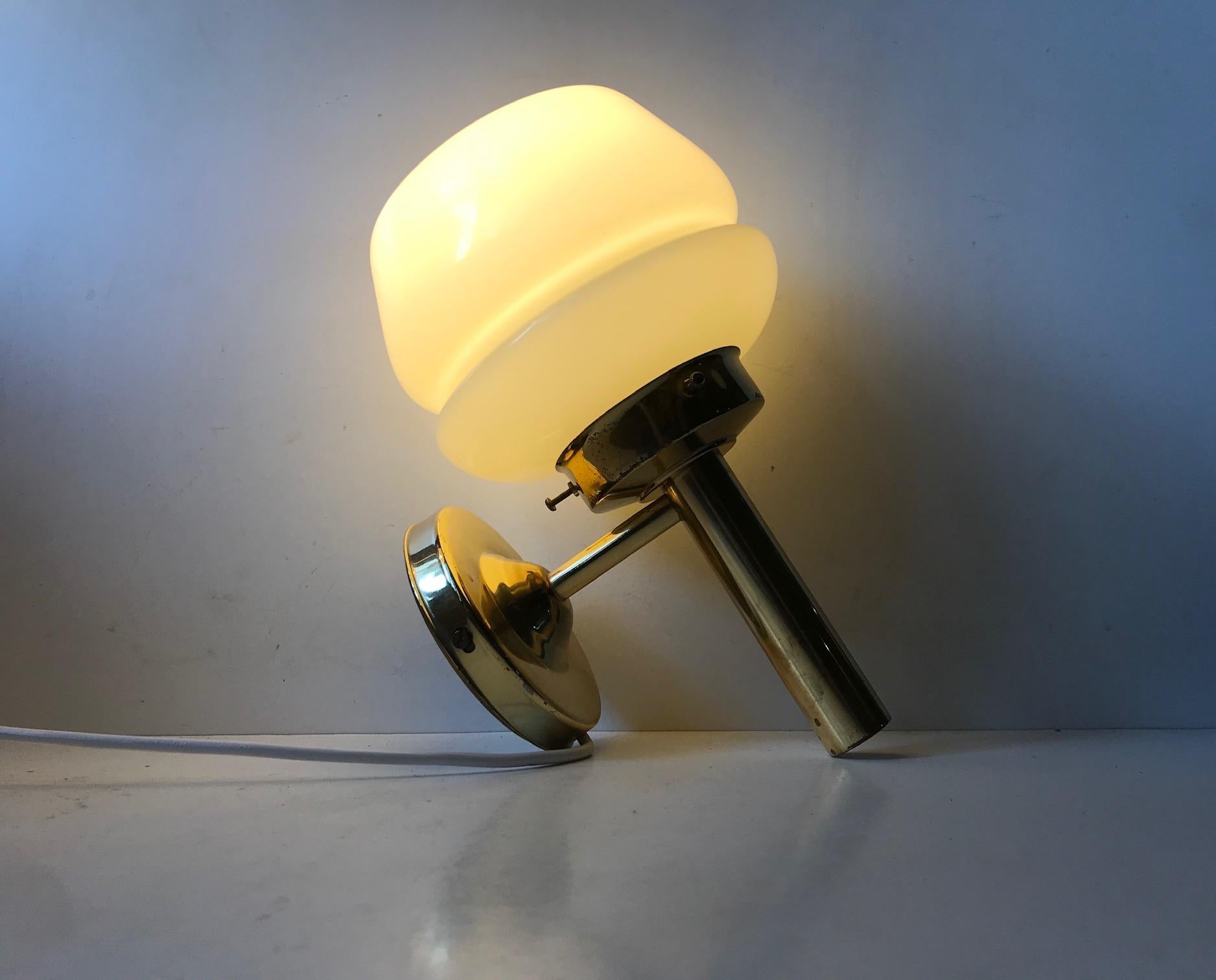 Danish Modern Brass and Opaline Glass Sconce from Abo Metalkunst, 1970s 5