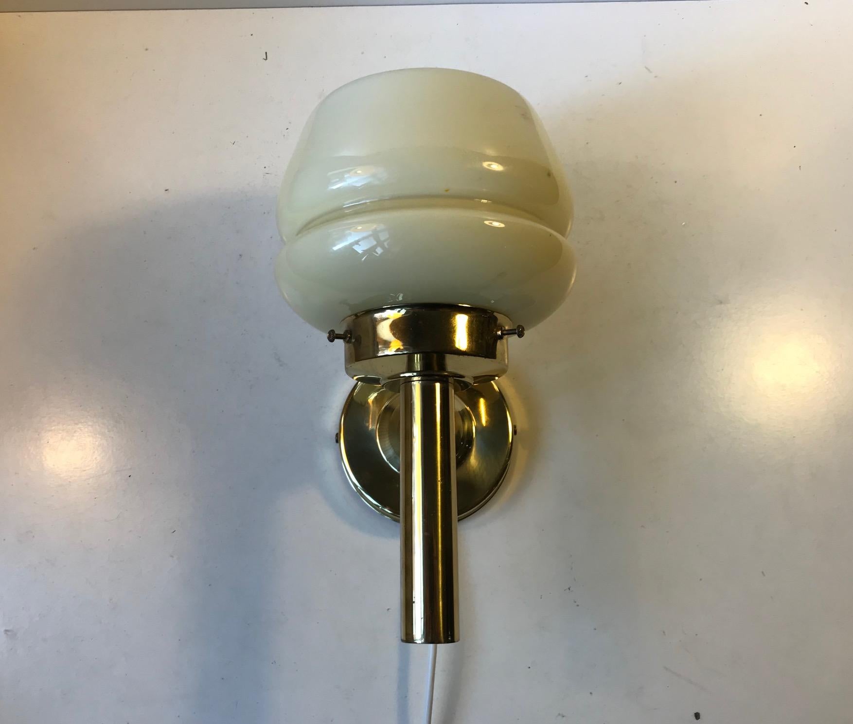 Danish Modern Brass and Opaline Glass Sconce from Abo Metalkunst, 1970s In Good Condition In Esbjerg, DK