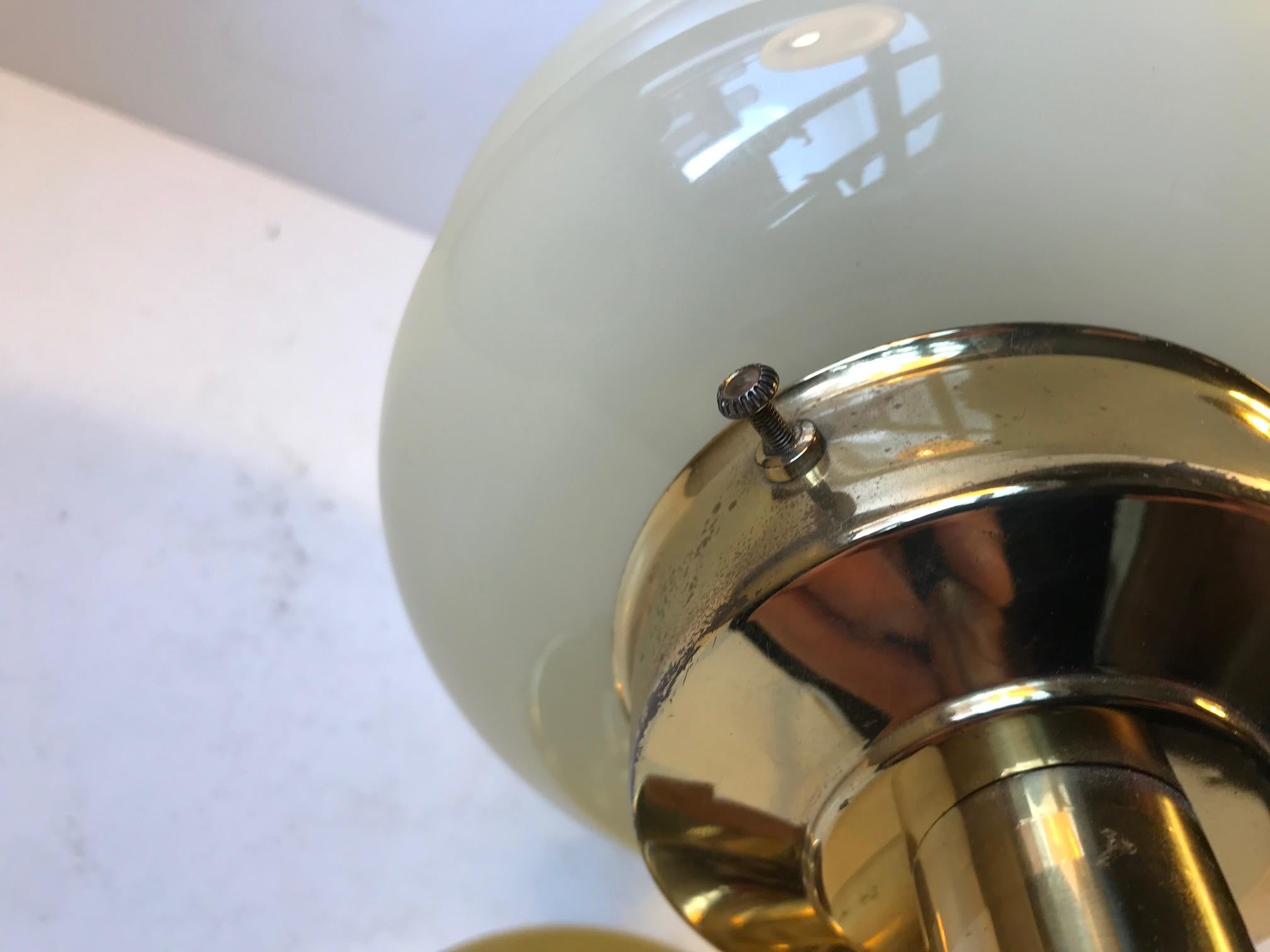 Danish Modern Brass and Opaline Glass Sconce from Abo Metalkunst, 1970s 1