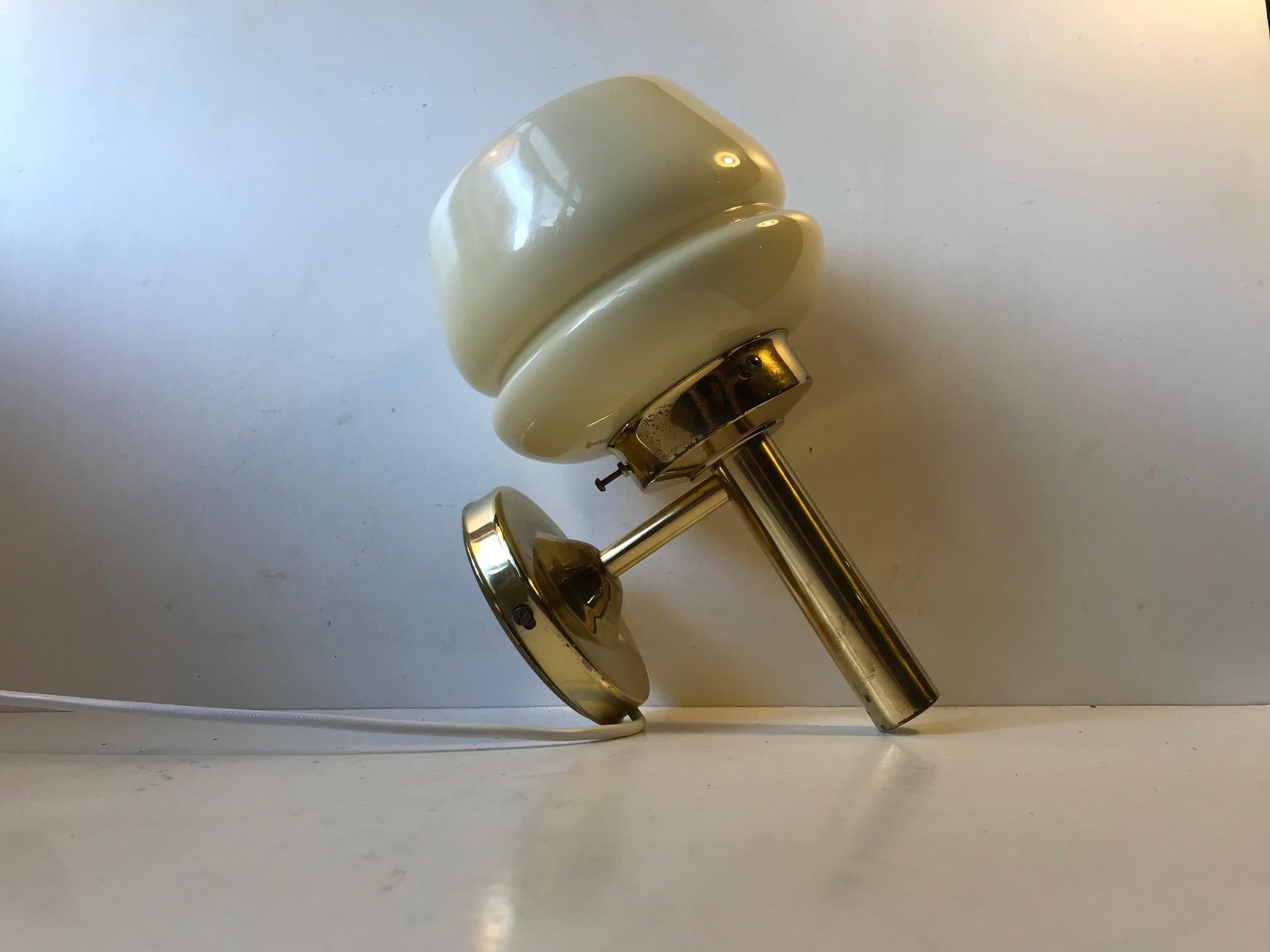Danish Modern Brass and Opaline Glass Sconce from Abo Metalkunst, 1970s 4