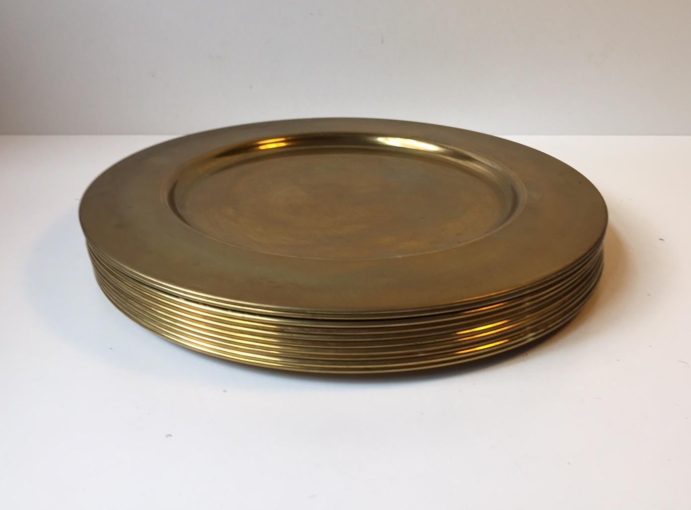 Danish Modern Brass Plates from Boyes, 1970s, Set of 10 In Good Condition In Esbjerg, DK