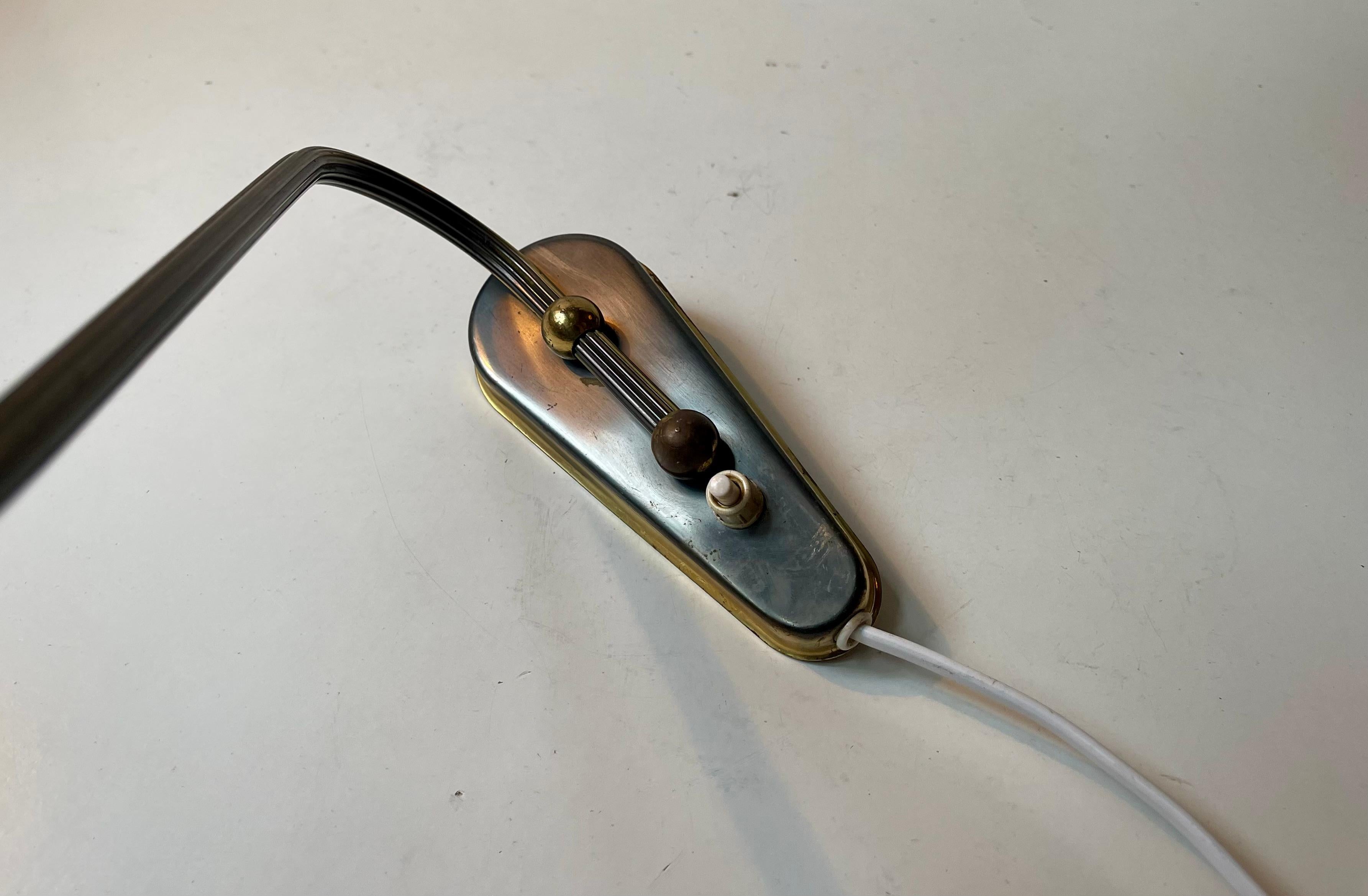 Danish Modern Brass Swing Arm Wall Lamp with Opaline Shade, 1960s 5