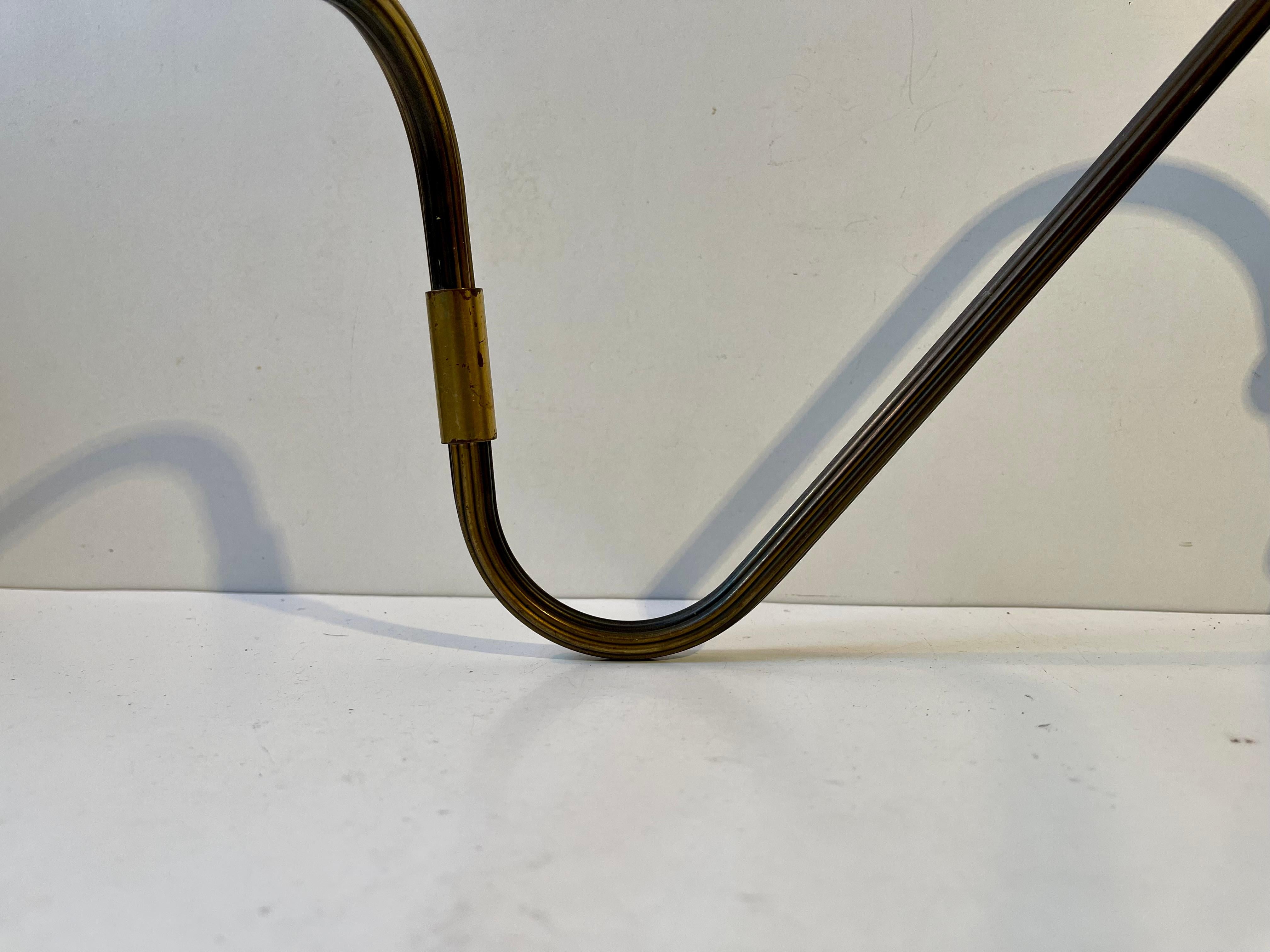 Danish Modern Brass Swing Arm Wall Lamp with Opaline Shade, 1960s 2