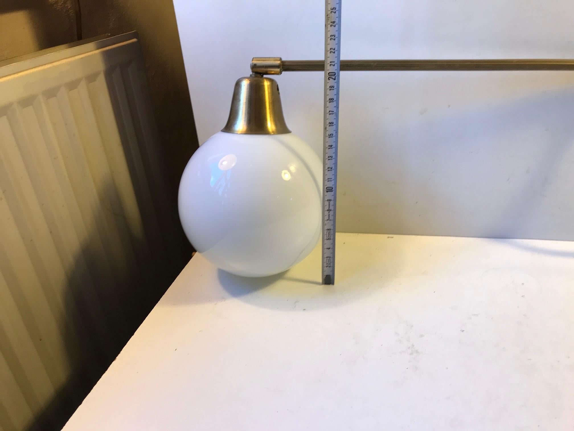 Danish Modern Brass Swing Arm Wall Light with Opaline Sphere, 1960s 6