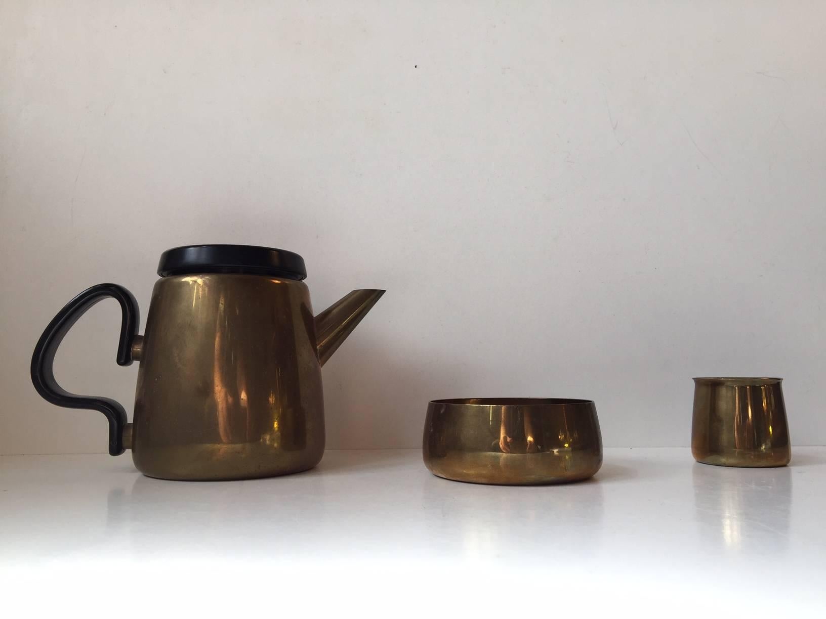 Danish Modern Brass Tea Set by Henning Koppel for Georg Jensen, 1950s 1