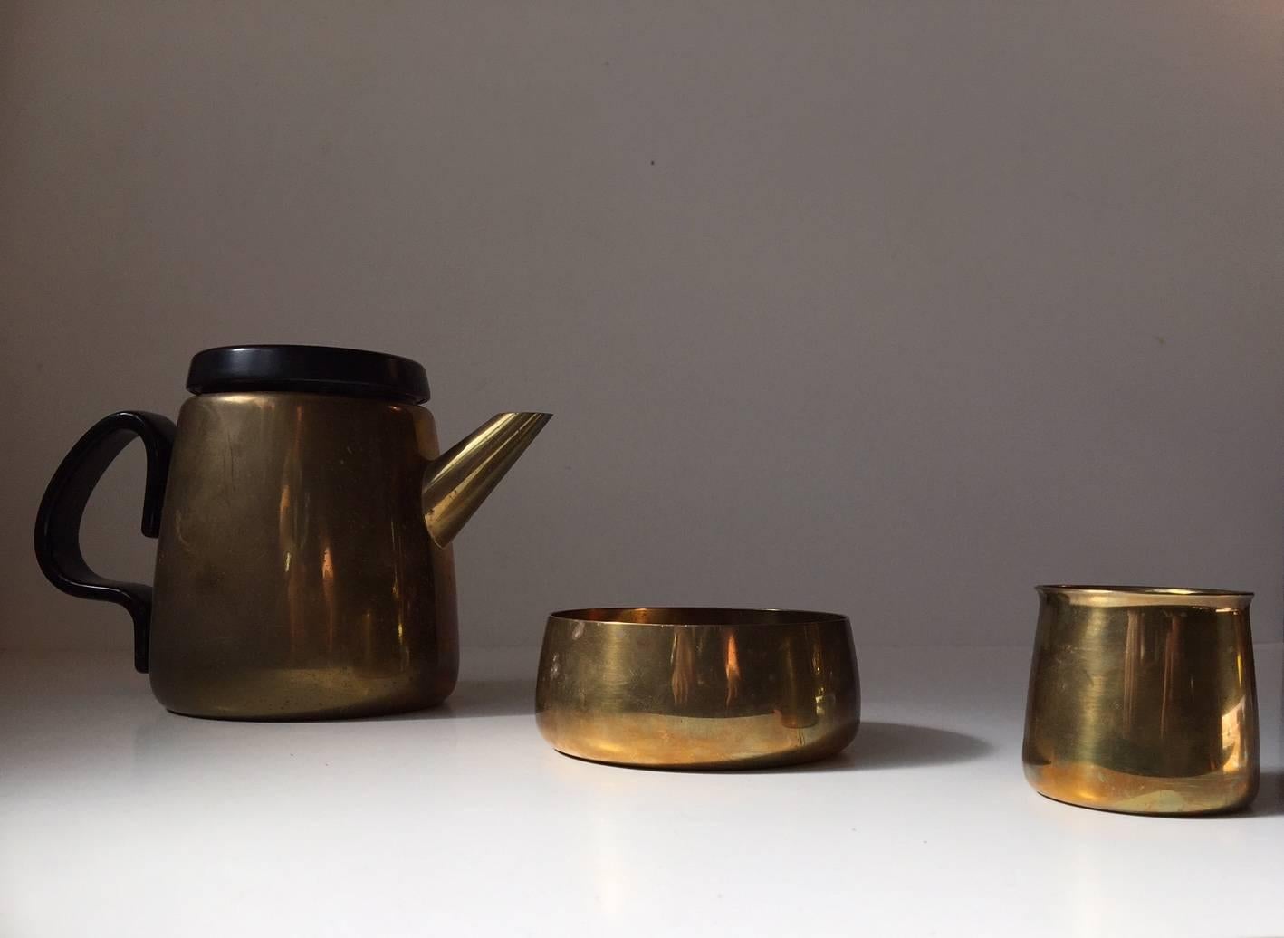 Danish Modern Brass Tea Set by Henning Koppel for Georg Jensen, 1950s 2