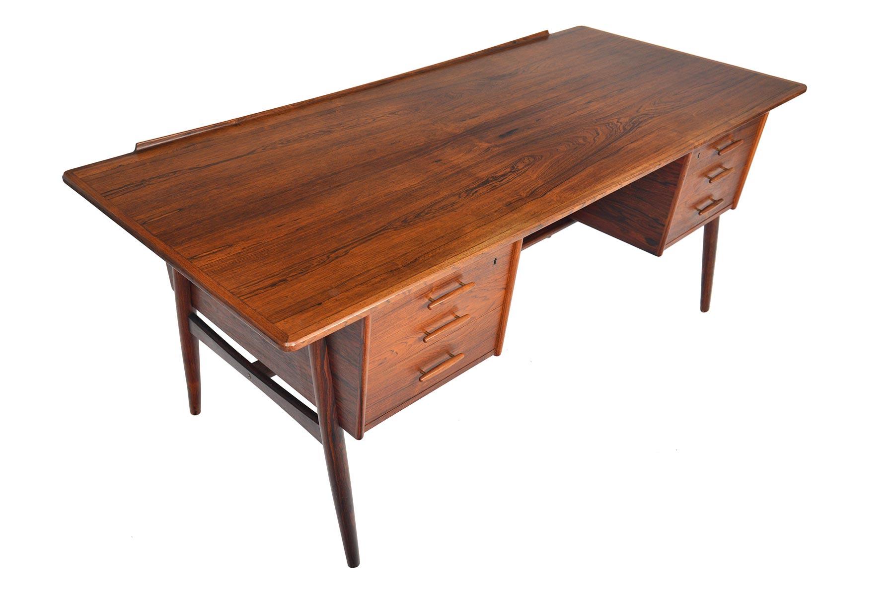 Scandinavian Modern Danish Modern Brazilian Rosewood Executive Desk with Rotating Bar