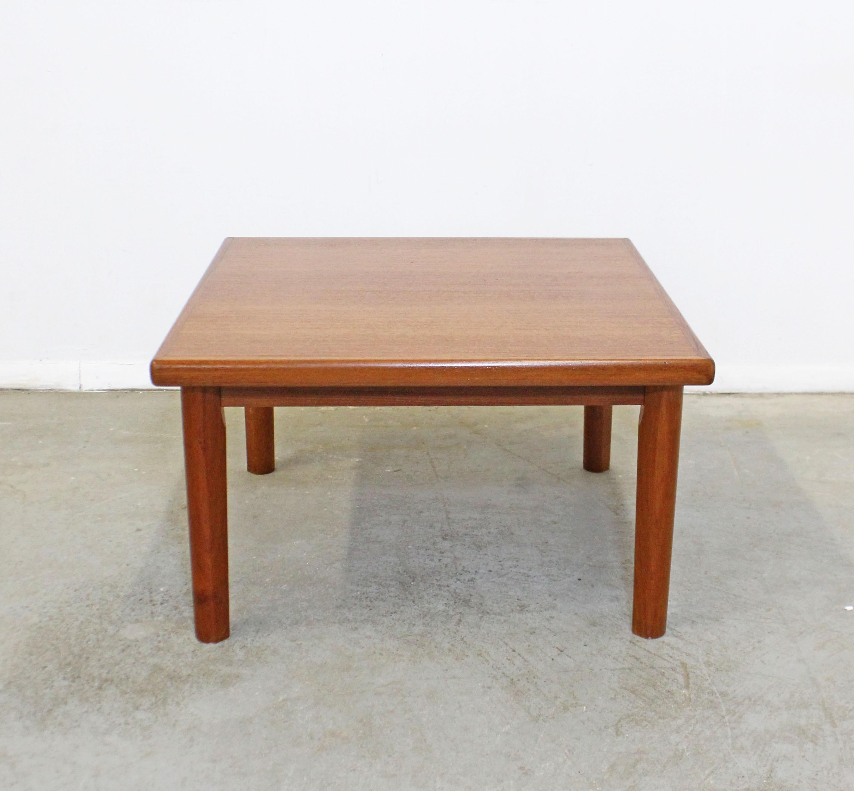 What a find. Offered is a Danish modern table with a square top by BRDR Furbo. Can be used as a coffee or side table. It is in very good condition, showing minimal age wear with slight surface scratches on the top. Please review pictures and