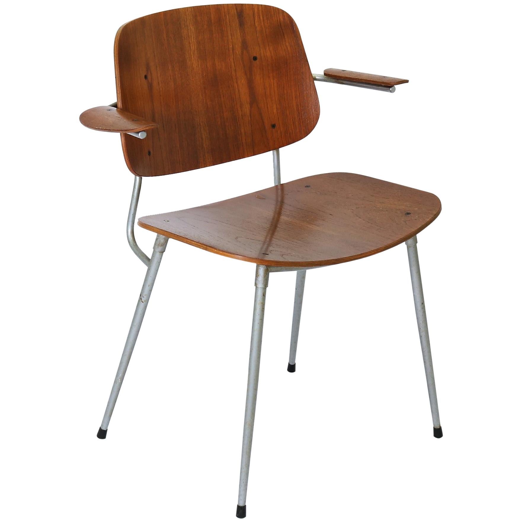 Danish Modern Børge Mogensen Armchair in Steel and Teak, 1953