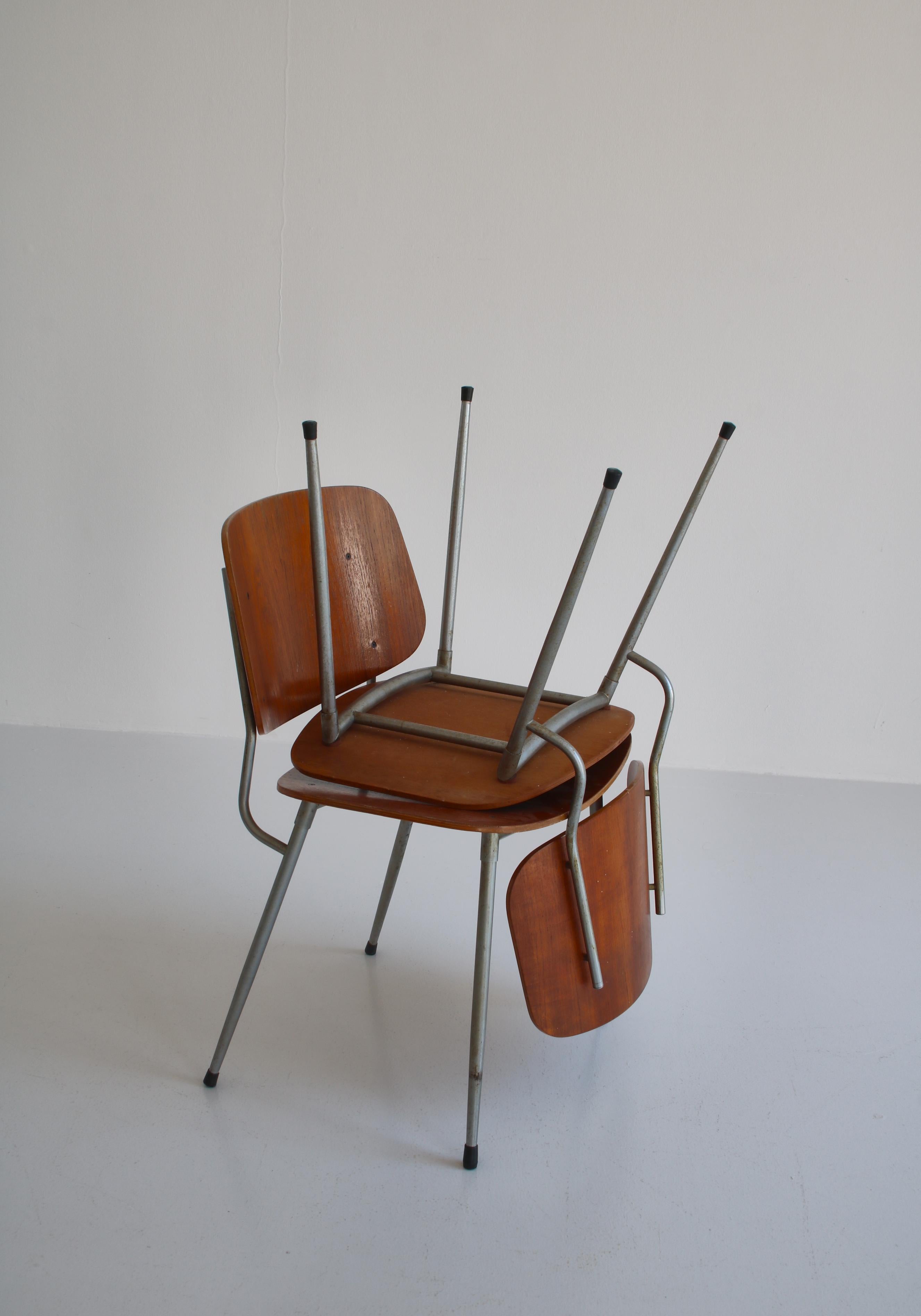 Danish Modern Børge Mogensen Dining Chairs in Steel and Plywood, 1953 14
