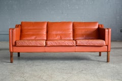 Danish Modern Børge Mogensen Model 2213 Style Sofa in Cognac Leather by Stouby
