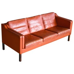 Danish Modern Børge Mogensen Model 2213 Style Sofa in Cognac Leather by Stouby