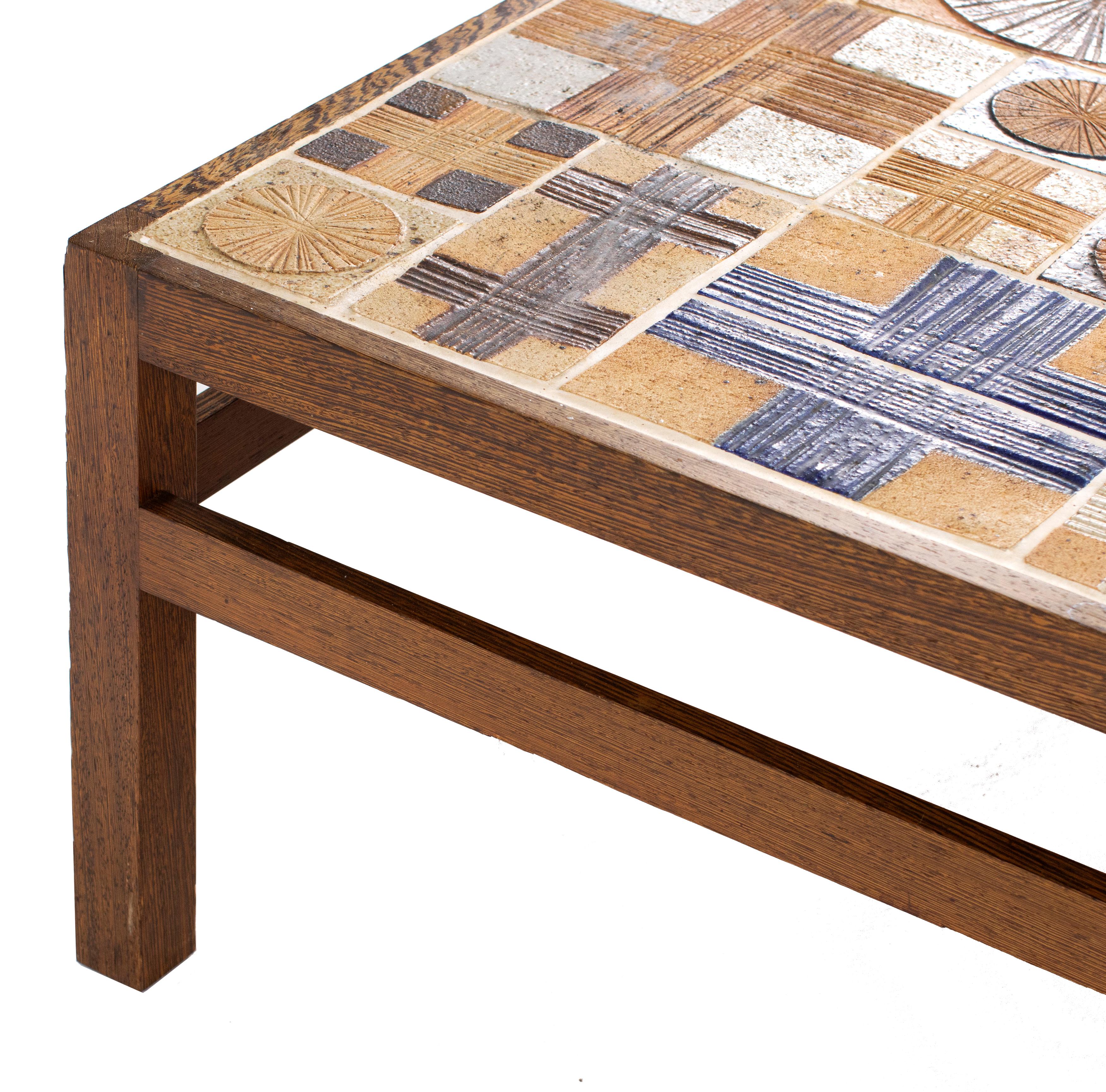 Table basse moderne danoise en wengé et tuiles brunes/bleues, signée par Tue Poulsen Bon état à Stockholm, SE