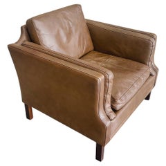 Danish Modern Brown Leather Arm Chair in the Style of Børge Mogensen