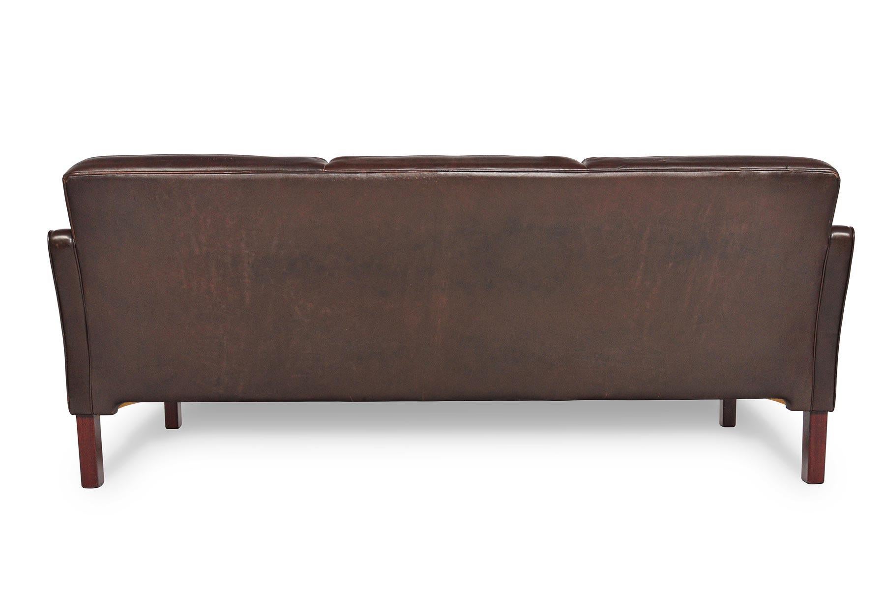 Danish Modern Brown Leather Button Tufted Sofa 1