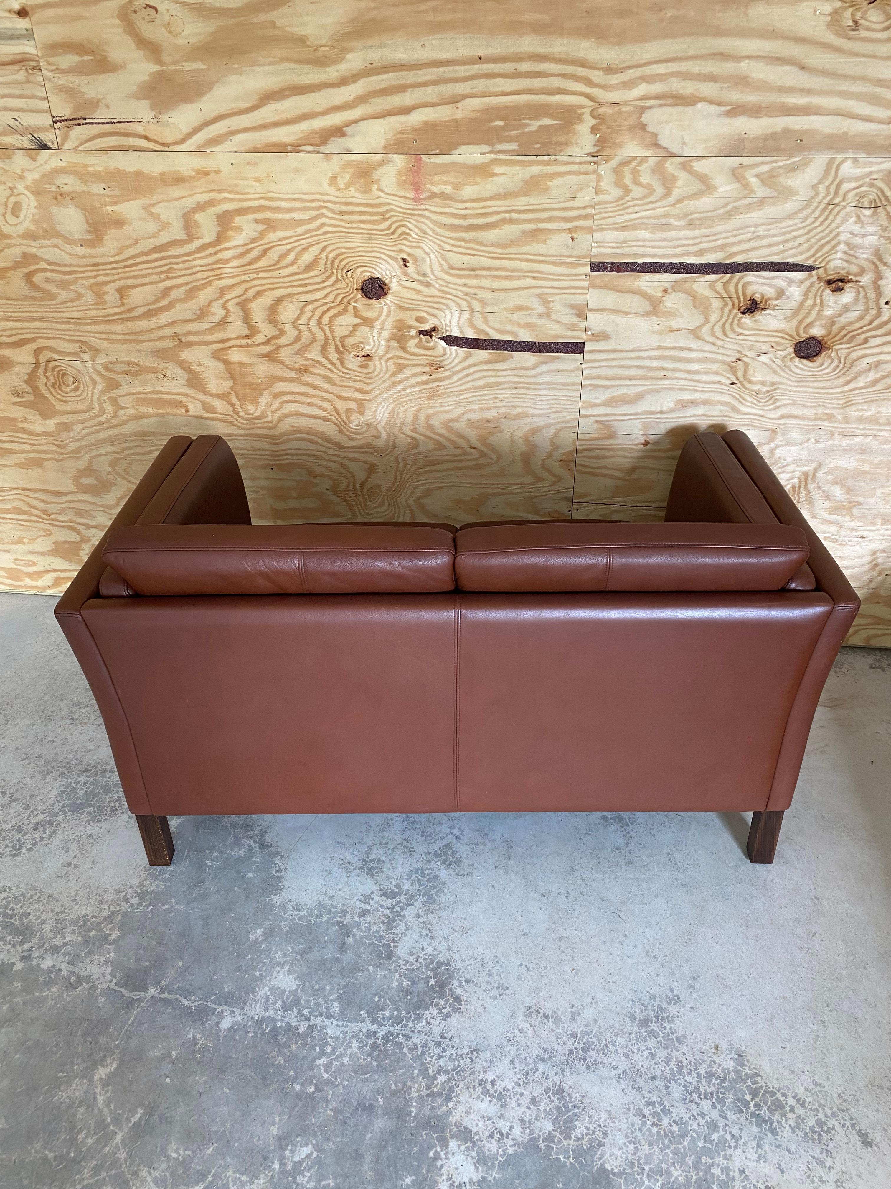Danish Modern Brown Leather Loveseat (After Børge Mogensen) For Sale 9