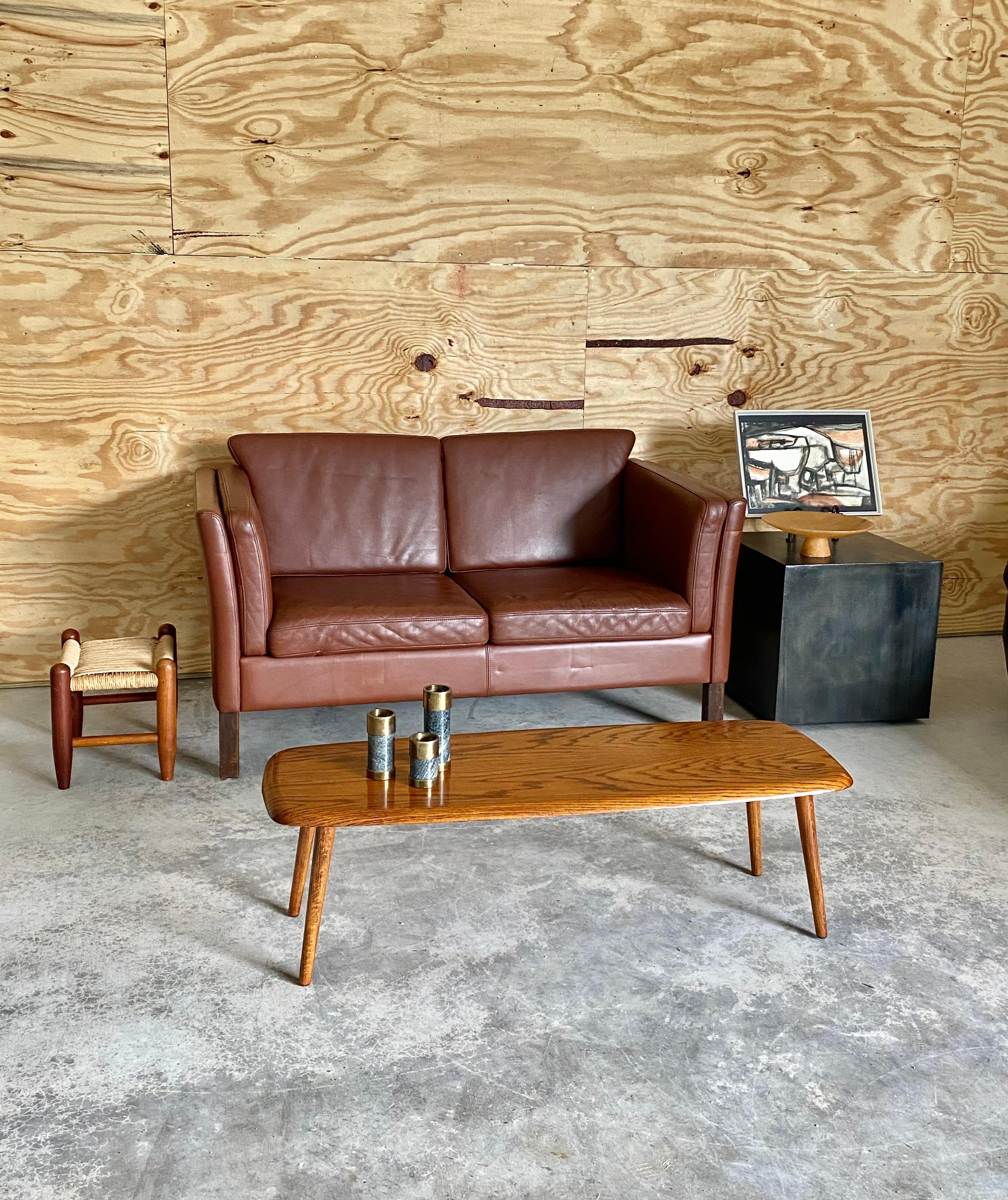 Danish Modern Brown Leather Loveseat (After Børge Mogensen) For Sale 1