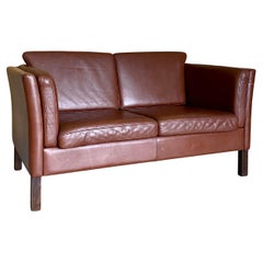 Danish Modern Brown Leather Loveseat (After Børge Mogensen)