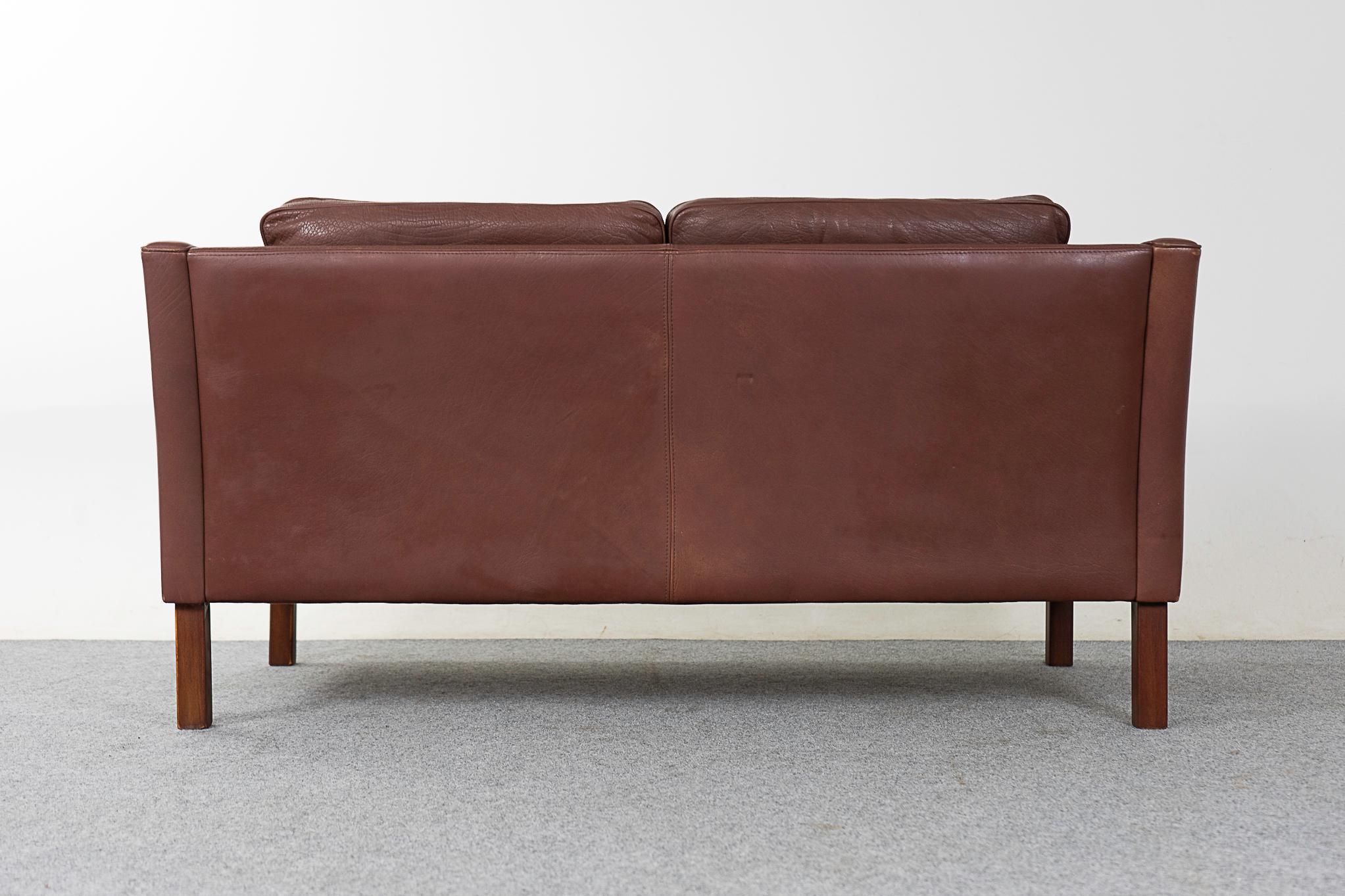 Danish Modern Brown Leather Loveseat For Sale 2