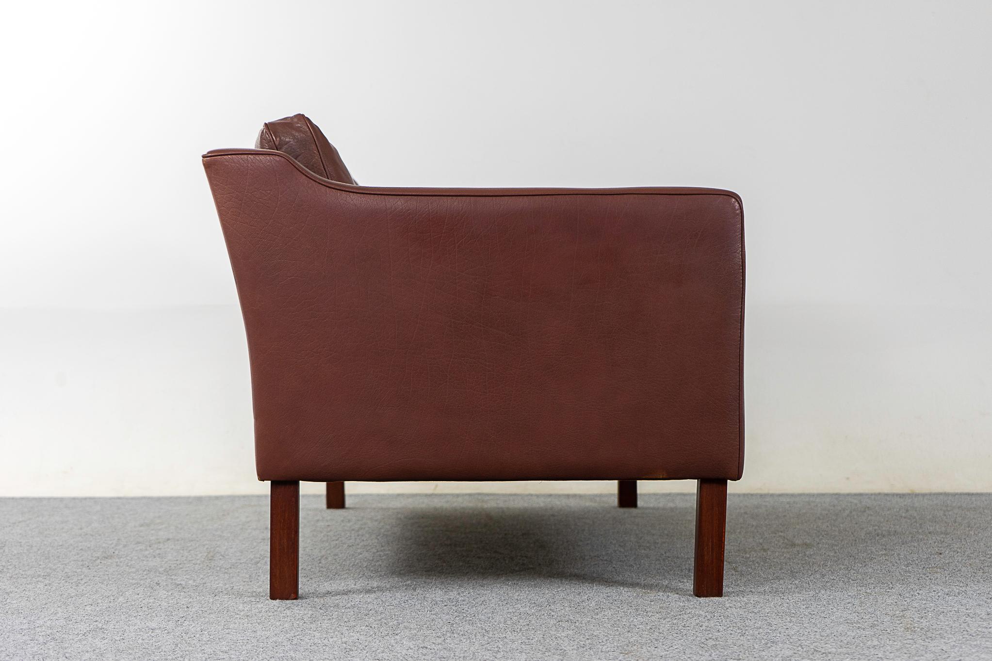 Mid-20th Century Danish Modern Brown Leather Loveseat For Sale