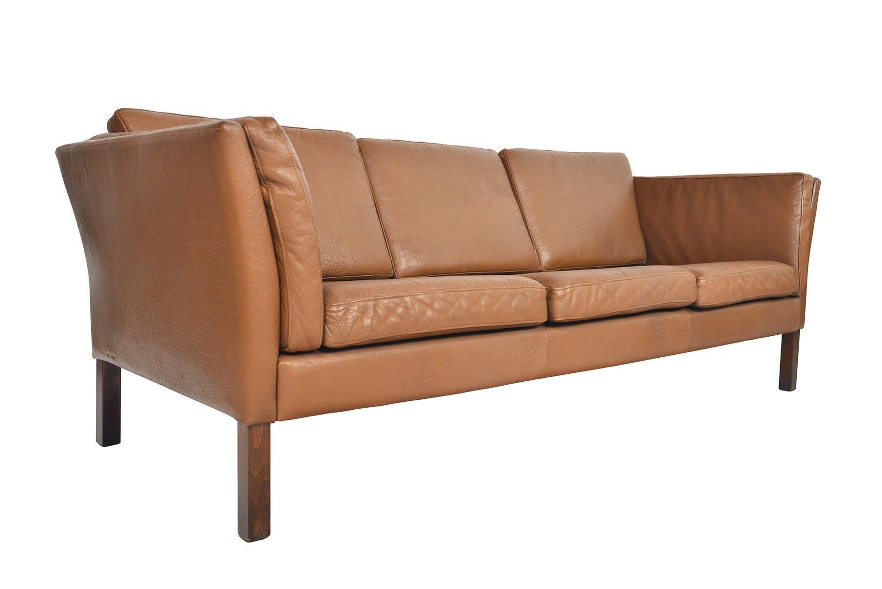 Mid-Century Modern Danish Modern Brown Leather Three-Seat Sofa