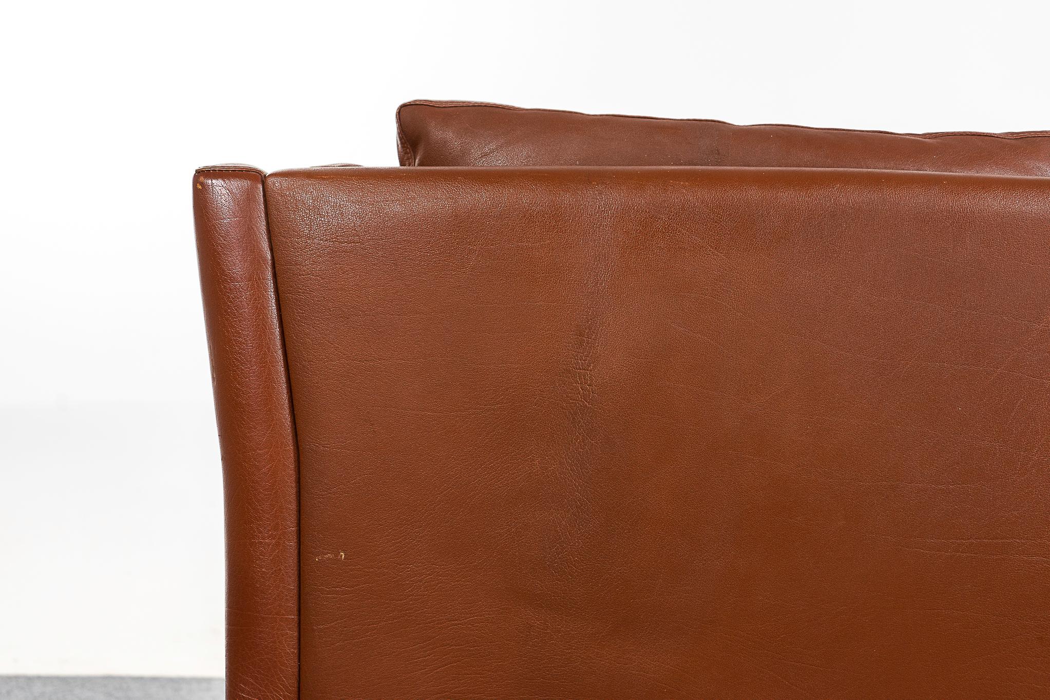 Danish Modern Brown Leather Three Seat Sofa For Sale 4