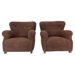 Danish Modern Brown Wool Lounge Chairs by Fritz Hansen