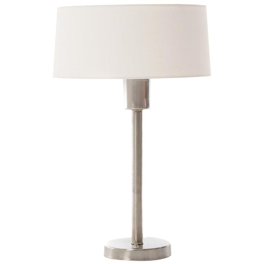 Nessen Studios Brushed Stainless Table Lamp with White Linen Shade