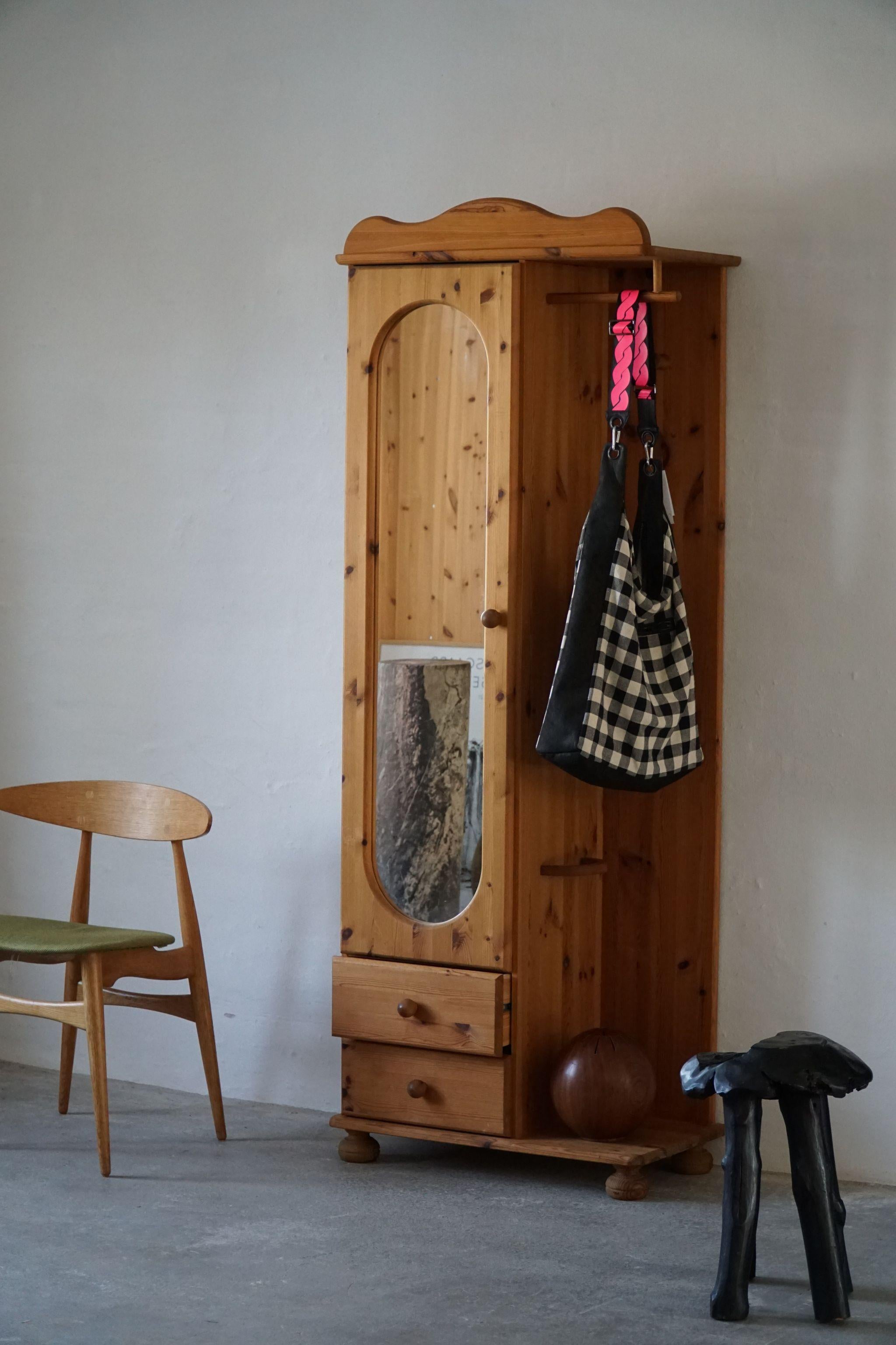 Mid-Century Modern Danish Modern Brutalist Bedroom Cabinet / Wardrobe in Solid Pine, 1980s